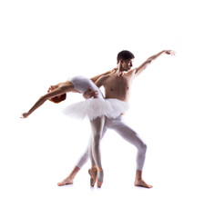 Couple of ballet dancers isolated on white