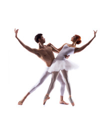Couple of ballet dancers isolated on white