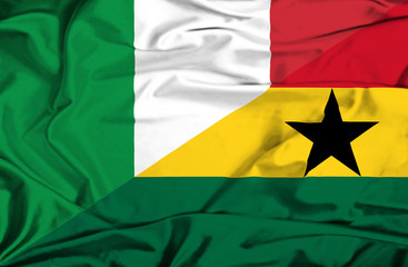 Waving flag of Ghana and Italy