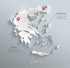 Greece map blue white card paper 3D vector infographics