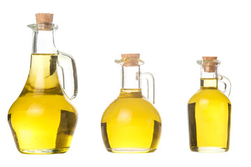 Extra virgin olive oil three glass jars isolated