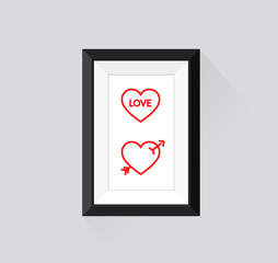 Frame with border for exhibition portfolio. Heart icon