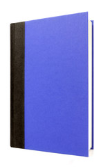 Blue and black hardback book with bookmark plain front standing upright vertical isolated white background photo