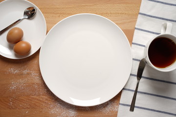 Scene from a breakfast table with staple food