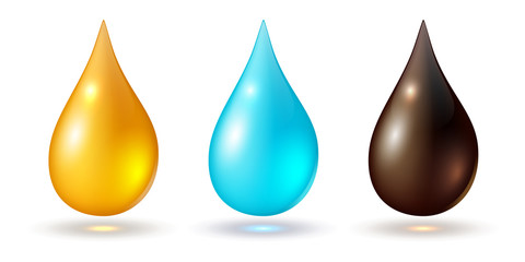 Set of multicolored drops, isolated on white, vector icons