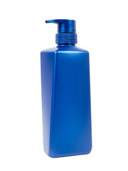 Blue shampoo or lotion bottle with pump