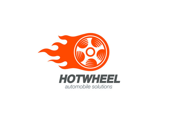 Wheel in Fire flame Logo design vector. Car Logotype