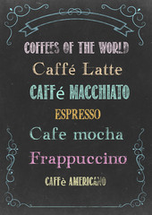 Fototapeta na wymiar COFFEES OF THE WORLD