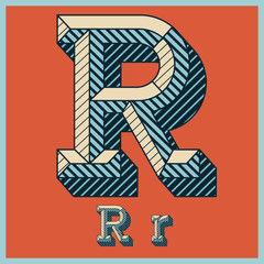 Etched vector set of old school beveled alphabet.  Letter R