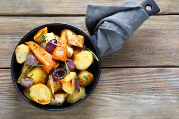 roasted pieces of vegetables in pan