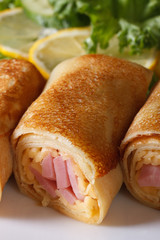 Crepes filled ham and cheese vertical macro