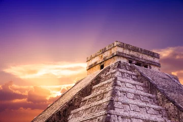 Wall murals purple "El Castillo" pyramid in Chichen Itza, Yucatan, Mexico