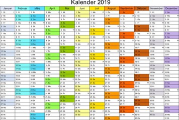 Kalender 2019 universal - ohne Feiertage