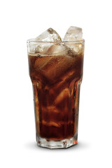 glass of cola with ice on wood