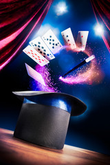 High contrast image of magician hat on a stage