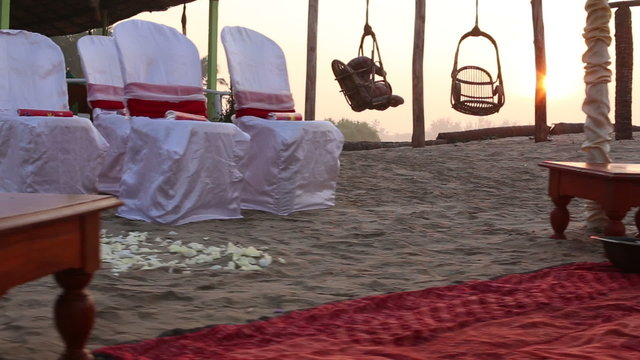 place of conducting Indian wedding ceremony with decorated chair