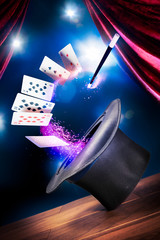 High contrast image of magician hat on a stage