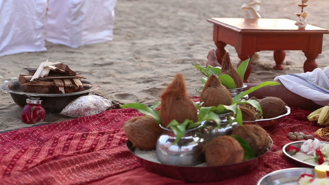 brahmins prepareing place for Indian wedding ceremony	