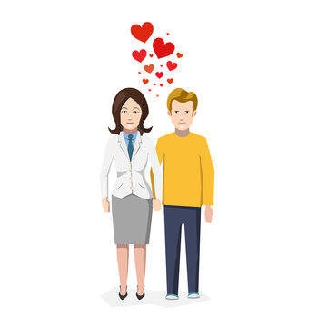 Couple in love with heart symbols flat illustration