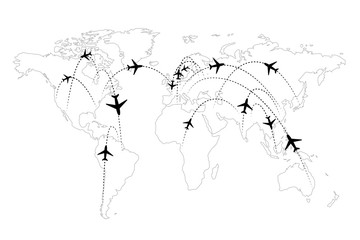Airline routes on map infographic