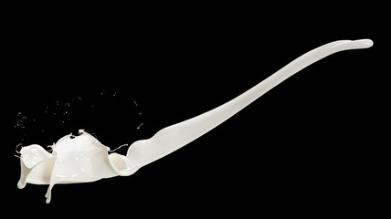 flying splashing milk isolated on black background