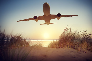 Fototapeta na wymiar Airplane Travel Destination Outdoors Concept
