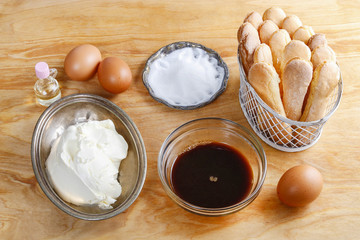 Ingredients for tiramisu cake