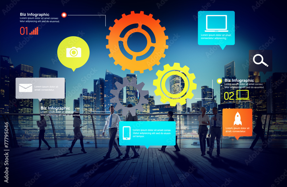 Poster team teamwork cog functionality technology business concept