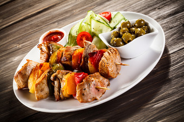 Grilled meat and vegetables