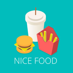 Fast food icons set for menu Isometric. 3d flat design vector