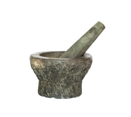 stone mortar and pestle isolated on white background