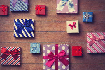 Different color gift boxes