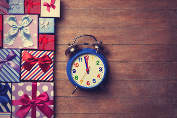 gift boxes and alarm clock