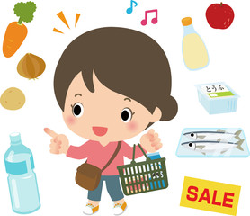 スーパーマーケットで買い物する女性