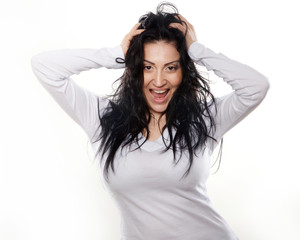 Naklejka premium The portrait of a woman with different emotions isolated
