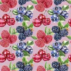 Seamless pattern with berry. Watercolor illustration.