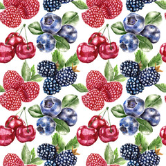 Seamless pattern with berry. Watercolor illustration.