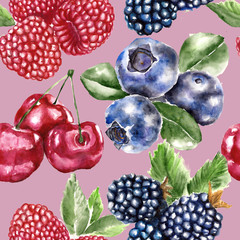 Seamless pattern with berry. Watercolor illustration.