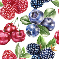 Seamless pattern with berry. Watercolor illustration.