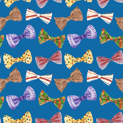 Seamless pattern with bow tie. Watercolor illustration.
