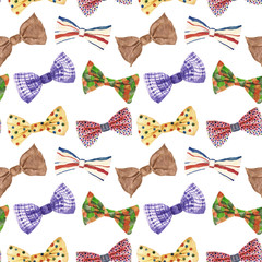 Fototapeta na wymiar Seamless pattern with bow tie. Watercolor illustration.