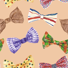 Seamless pattern with bow tie. Watercolor illustration.