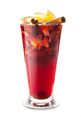 Hot mulled wine, orange slice, anise and cinnamon sticks