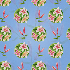 Seamless pattern with camelia flowers. Watercolor illustration.