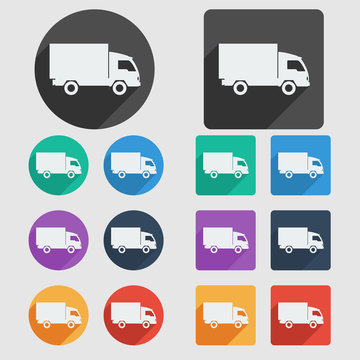 Delivery truck, flat icons.
