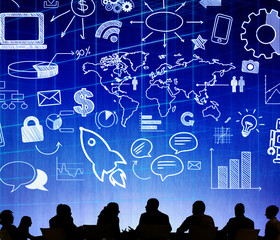 Silhouette Group of People Meeting Global Business Concept