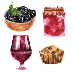 Watercolor illustration with dessert. Sweet background