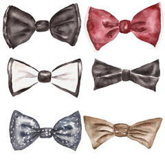Watercolor illustration with bow tie. Fashion background