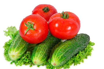 Three tomatoes and three cucumber