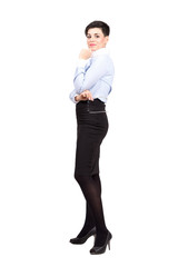Corporate woman posing holding glasses